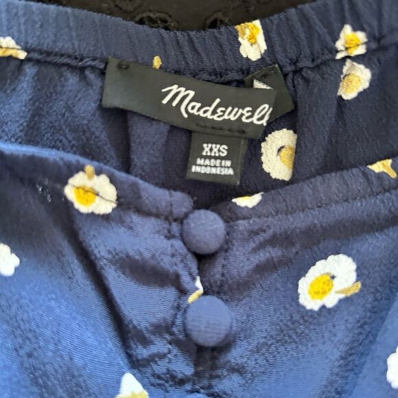 Madewell, blue tank top with white flowers tied at waist size XX small EUC - Picture 6 of 7